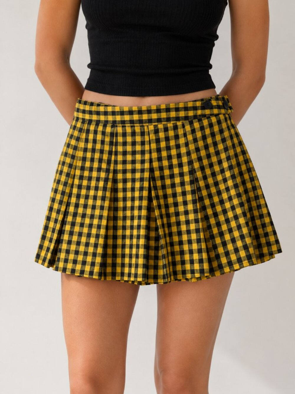 H&M Yellow Plaid Pleated Mini Skirt Clueless Academia Preppy Schoolgirl Size 10